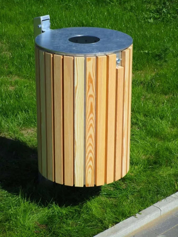 Intro Dekor-AbfallBehälter rund mit Holzverkleidung